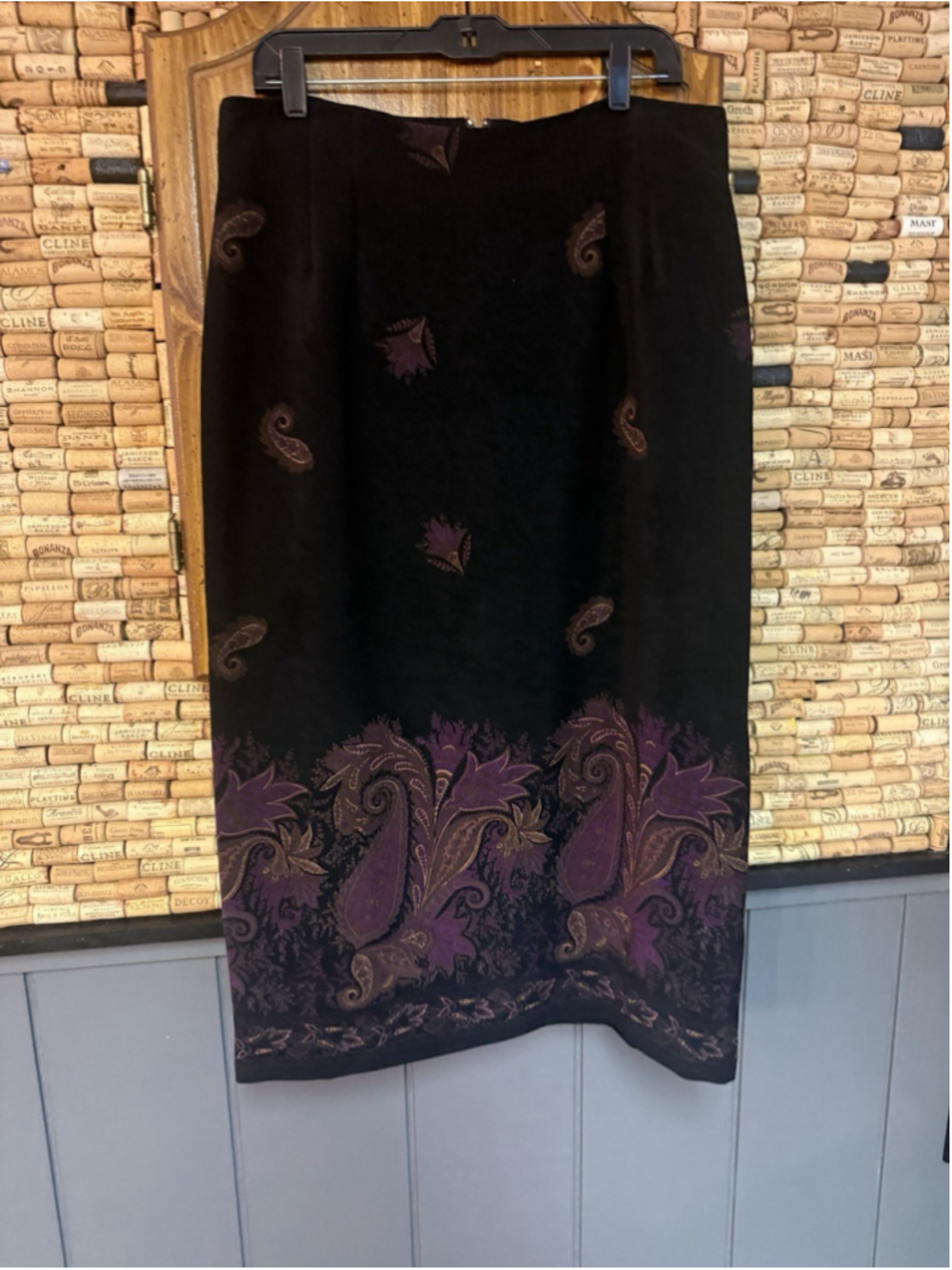 VTG Briggs New York Womens Black Purple Paisley Long Maxi Skirt Size 16 Boho